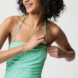 NWT J. Crew Printed Strapless One-Piece Swimsuit Chrome Green White Size L